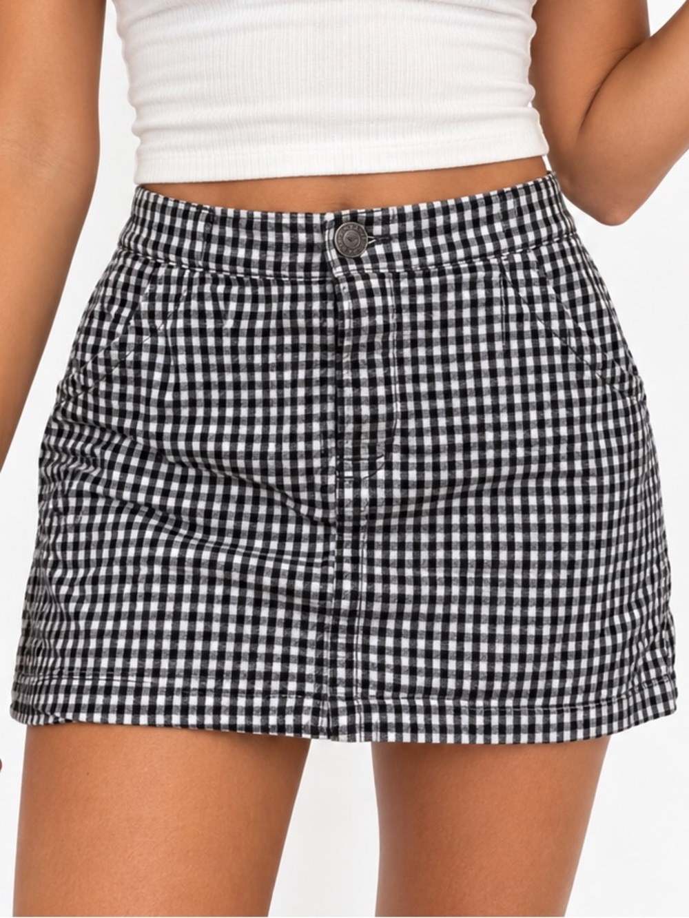 Hollister Ultra High Rise Gingham Mini Skirt Black White Checkered L
